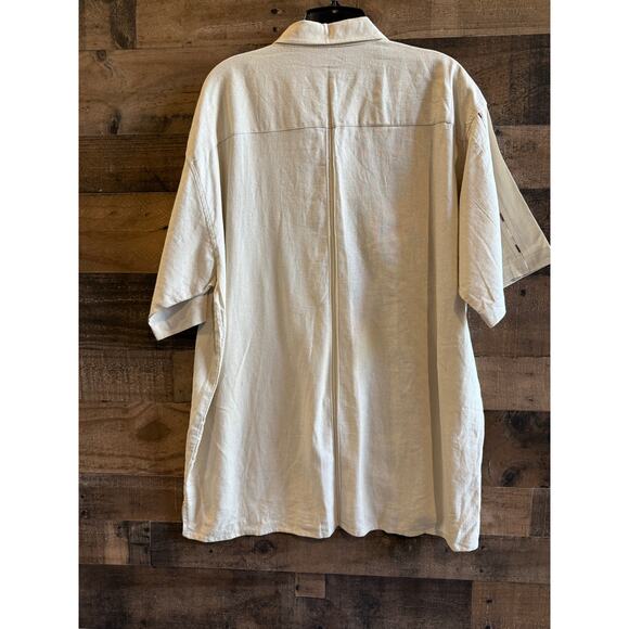 Gachu by KBB, Tan/ Natural Linen Button Up, Short Sleeve, Men Size XL - Picture 4 of 9